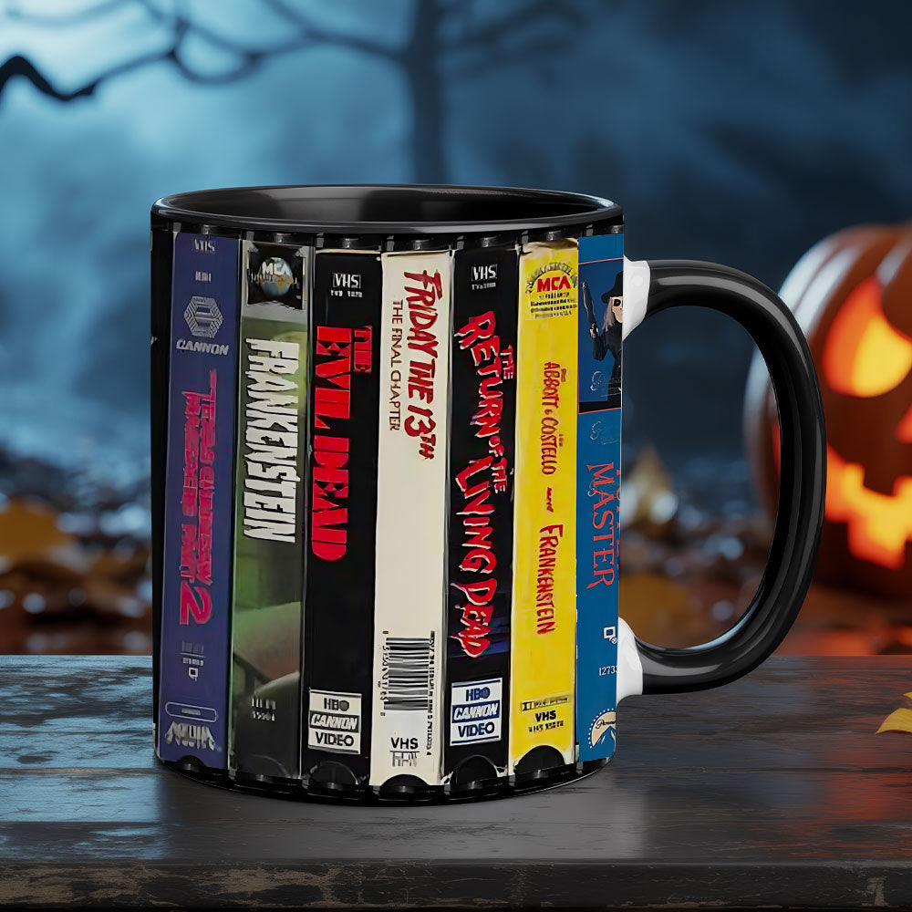 đ Retro Horror VHS Accent Coffee Mug â Halloween Collectorâs Edition