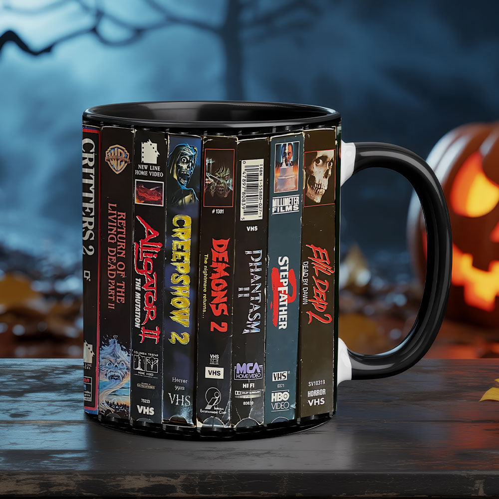 Retro Horror VHS Accent Coffee Mug– Cult Classics from the 80s & 90s 🎃