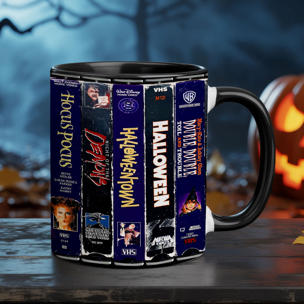 Family Frights & Halloween VHS Accent Coffee Mug – Trick ’r Treat to Hocus Pocus