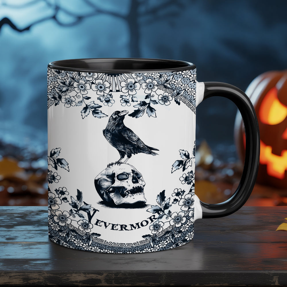 Gothic “Nevermore” Raven & Skull Accent Mug – Inspired by Edgar Allan Poe