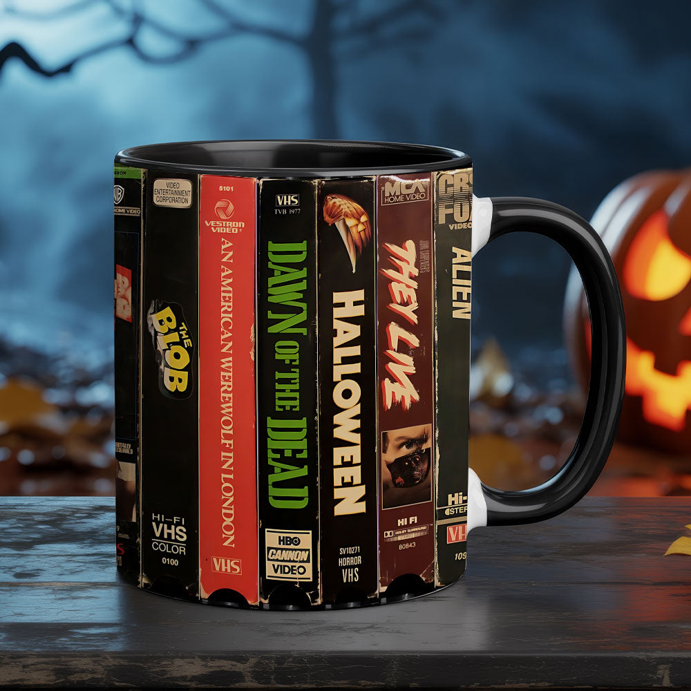 Halloween Rewind Accent Coffee Mug: The Ultimate 80s & 90s VHS Horror Time Capsule