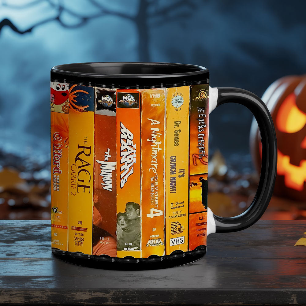 Retro Horror VHS Accent Mug – A Halloween Classic