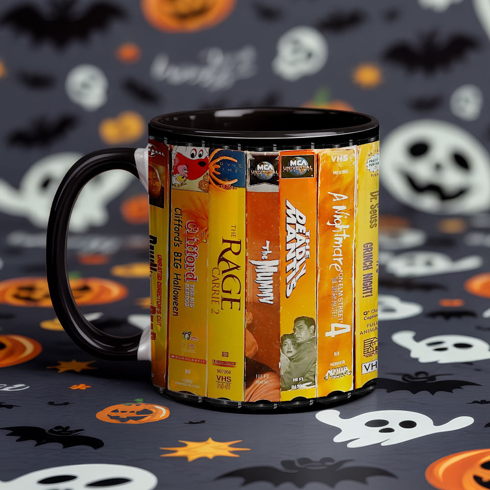 Retro Horror VHS Accent Mug – A Halloween Classic