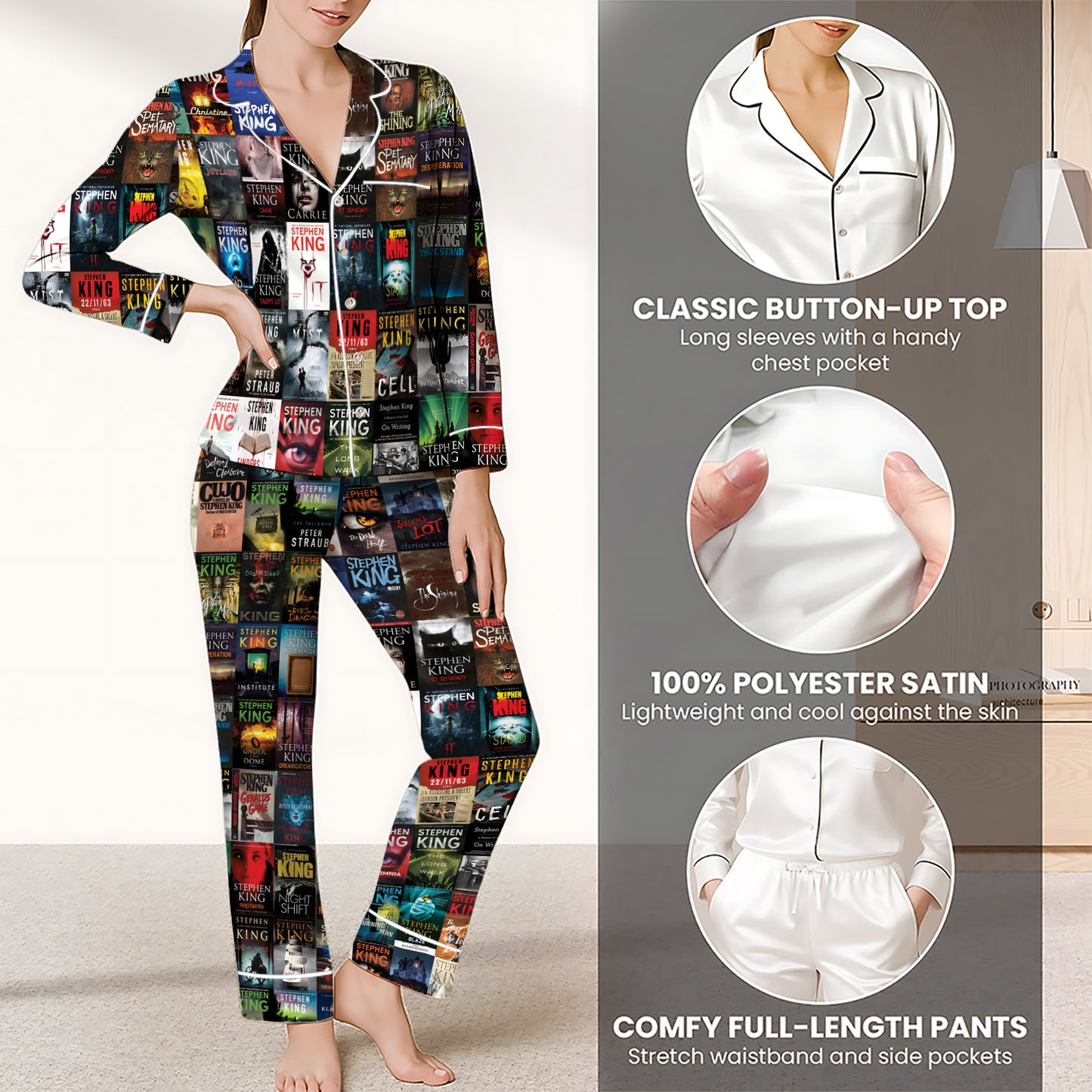 Stephen King Book Cover Pajamas – Horror Novel Print Sleepwear Set