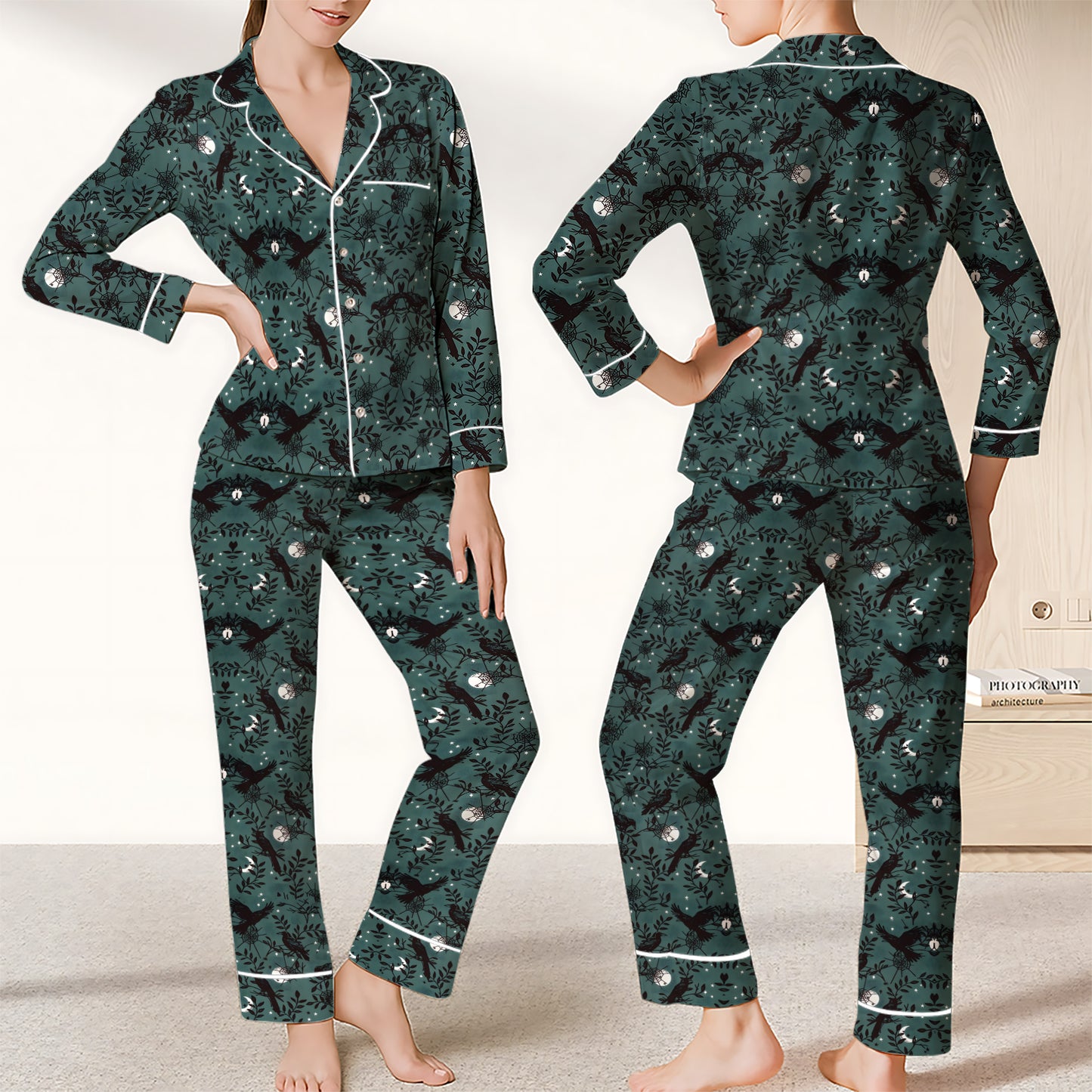 Gothic Pajama Set - Gothic Edgar Allan Poe The Raven Satin Pajamas Set