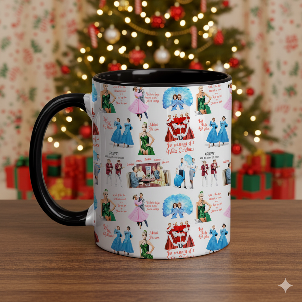 White Christmas Movie Accent Mug – Vintage Holiday Classic