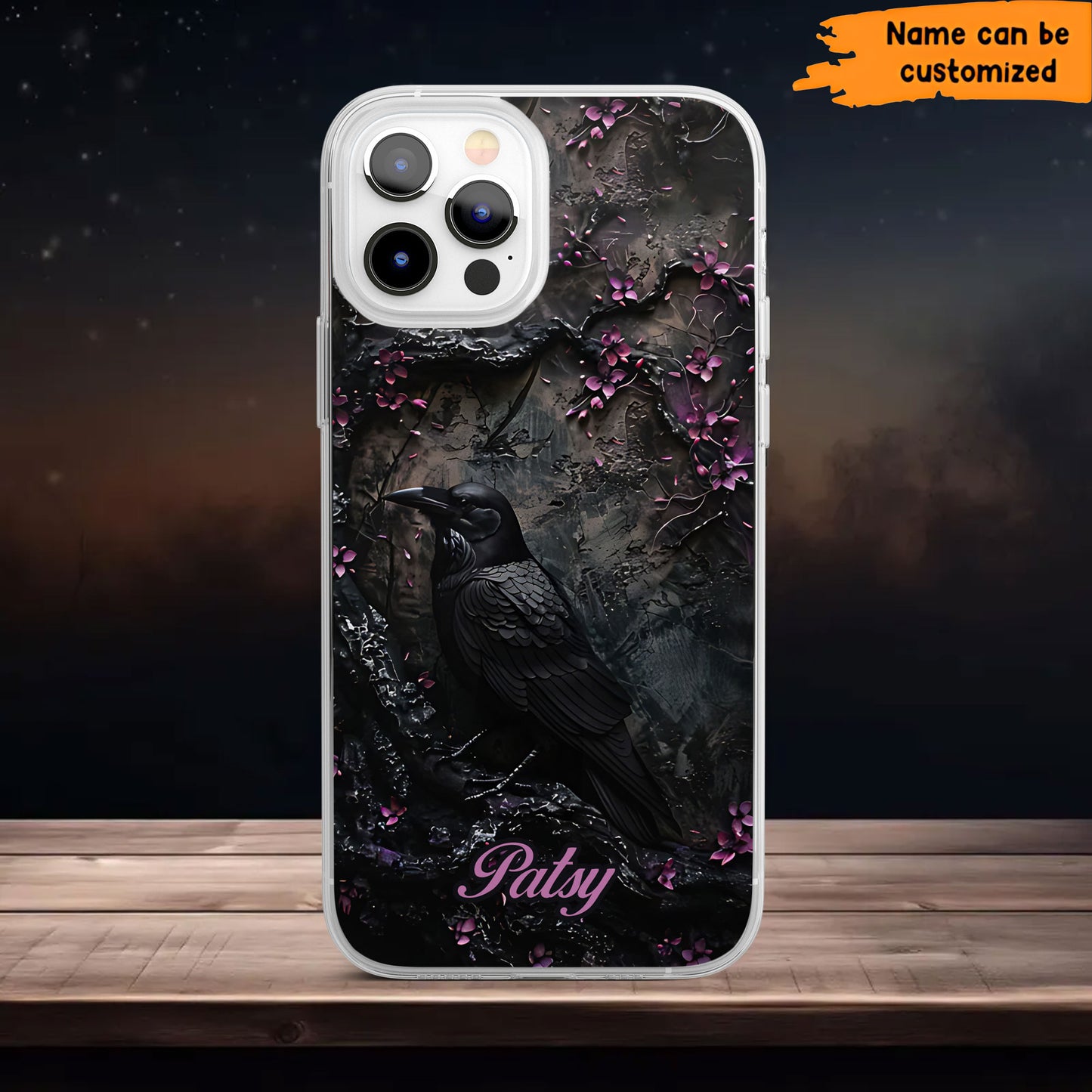 Dark Raven & Gothic Blossom - Personalized Clear Phone