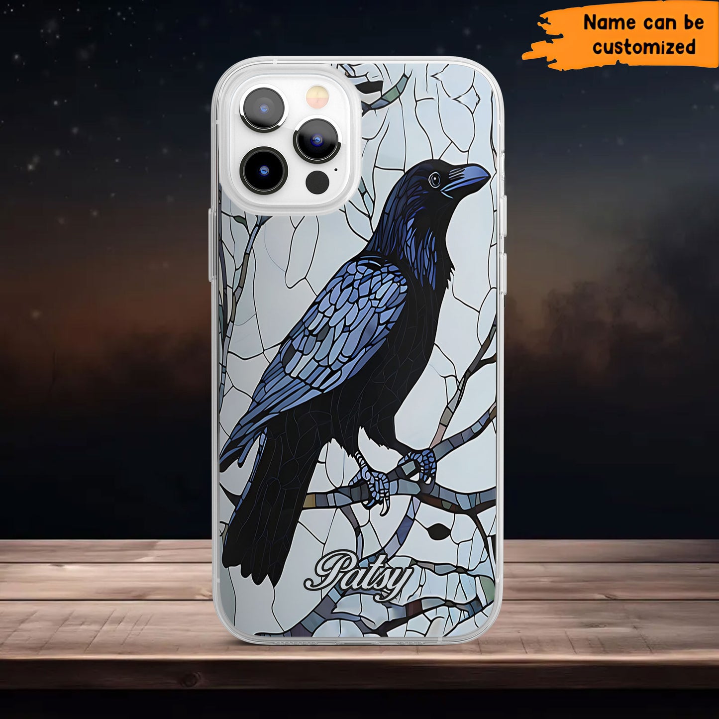 Raven Stained Glass - Personalized Clear Phone Case