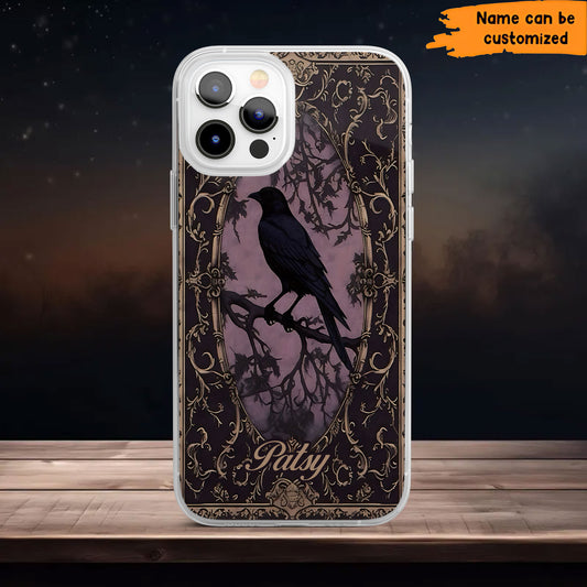 Gothic Raven Phone Case – Dark Vintage Crow Cover Personalized Clear Phone