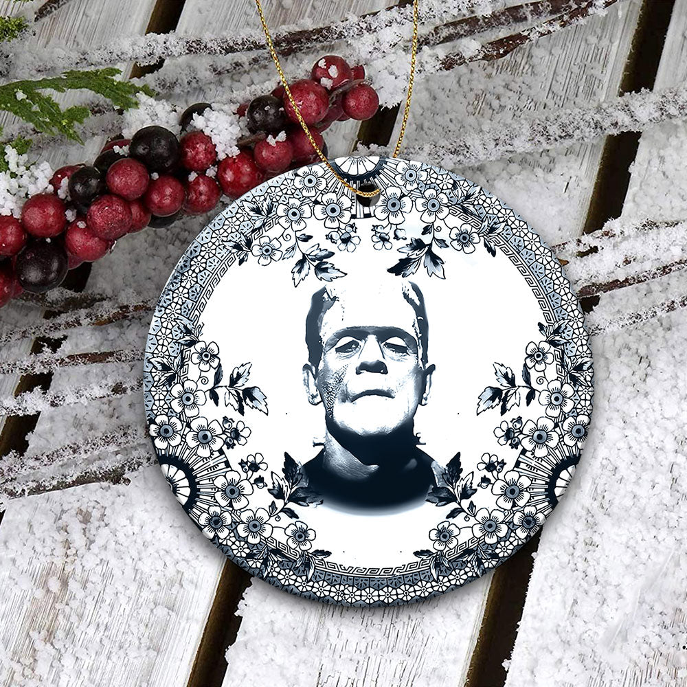 Frankenstein Vintage Floral Christmas Ornament