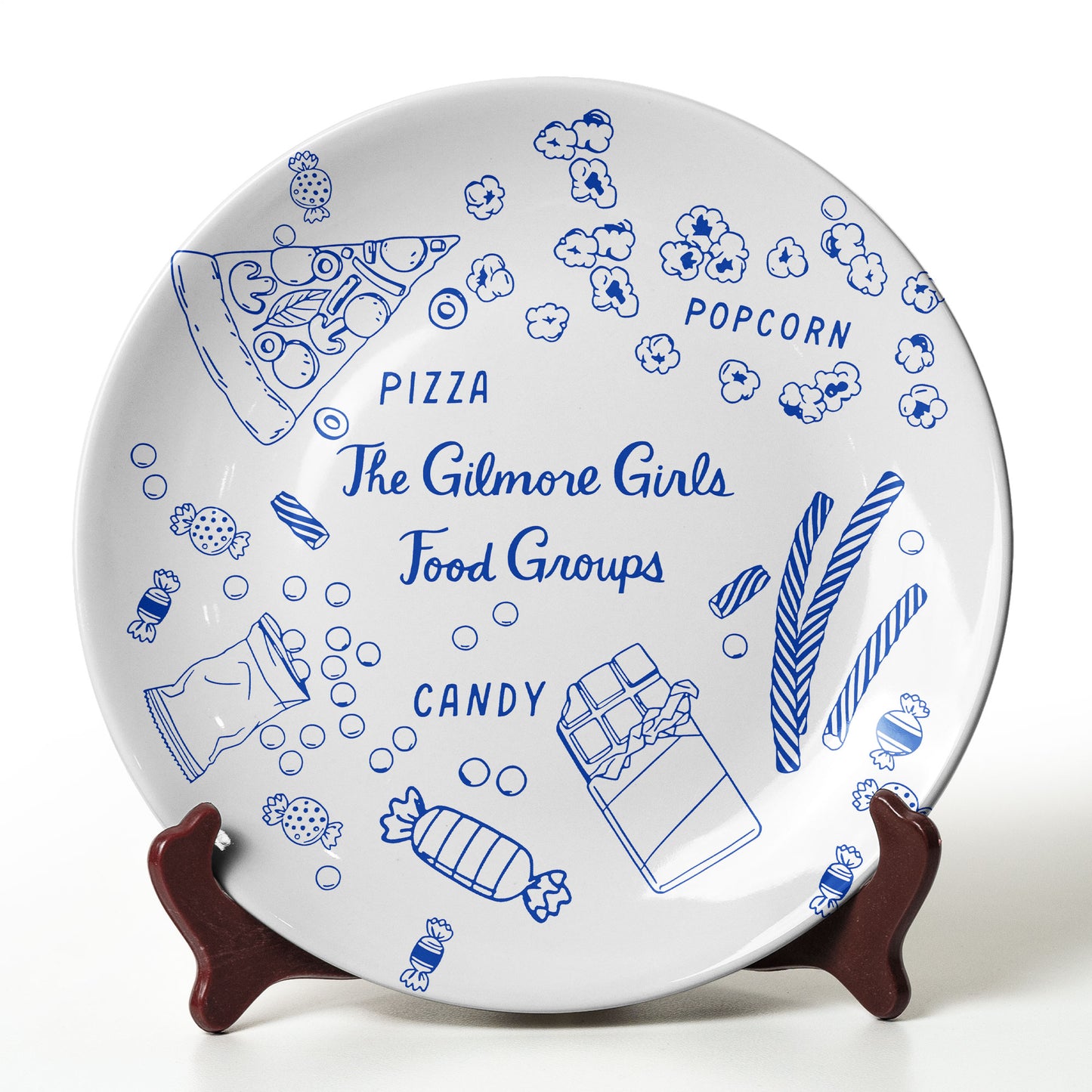 Gilmore Girls Food Groups Ceramic Plate – Pizza, Popcorn & Candy Design