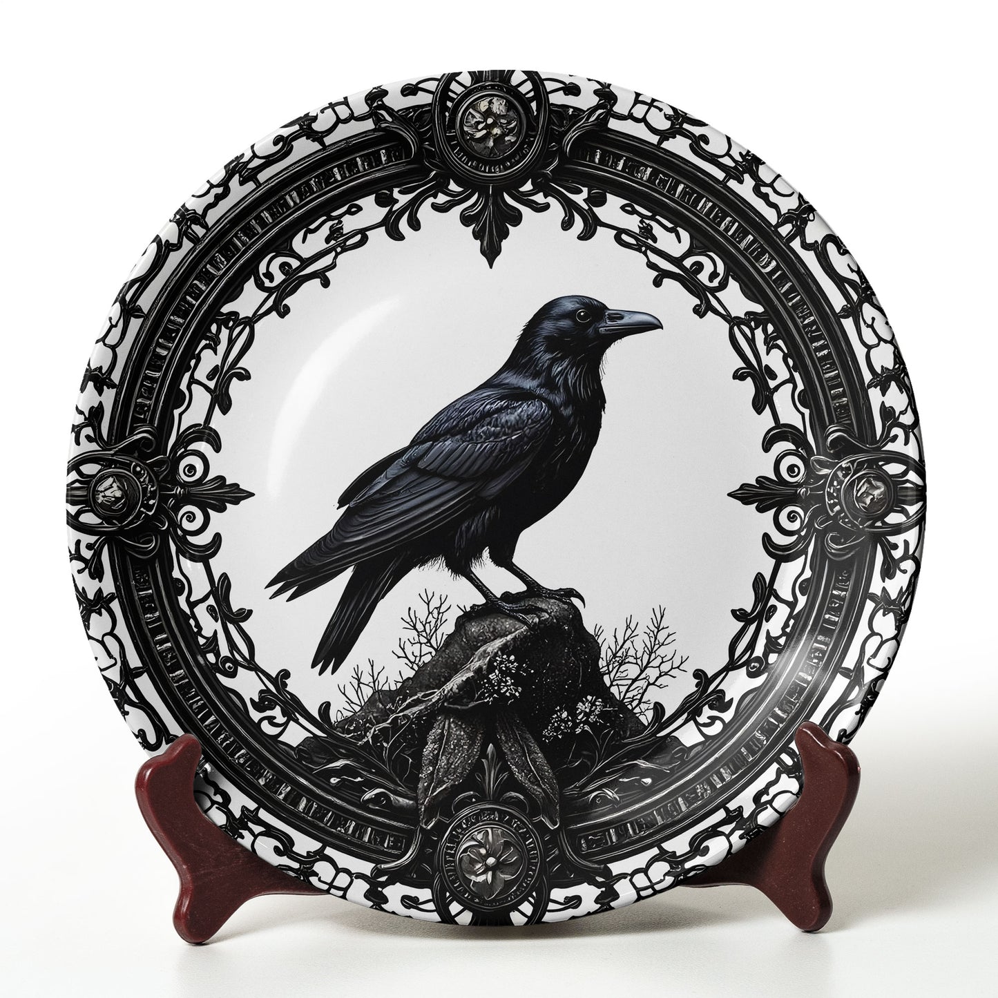 The Midnight Sentinel – Gothic Raven Ceramic Plate