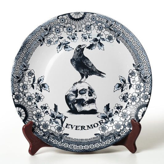 Edgar Allan Poe Raven Ceramic Plate – Nevermore Gothic Decor