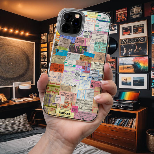 Retro Concert Ticket Collage Phone Case – Vintage Music Vibes 14