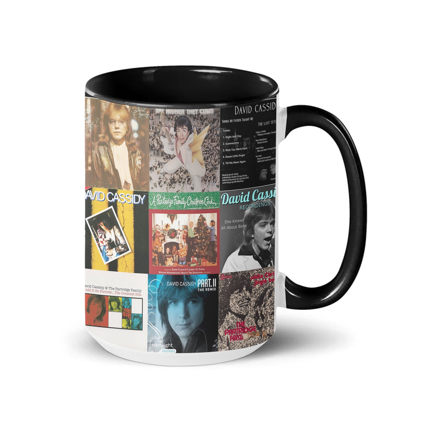 David Cassidy Accent Mug – Classic Album Cover Collage Gift for Pop Music Fans