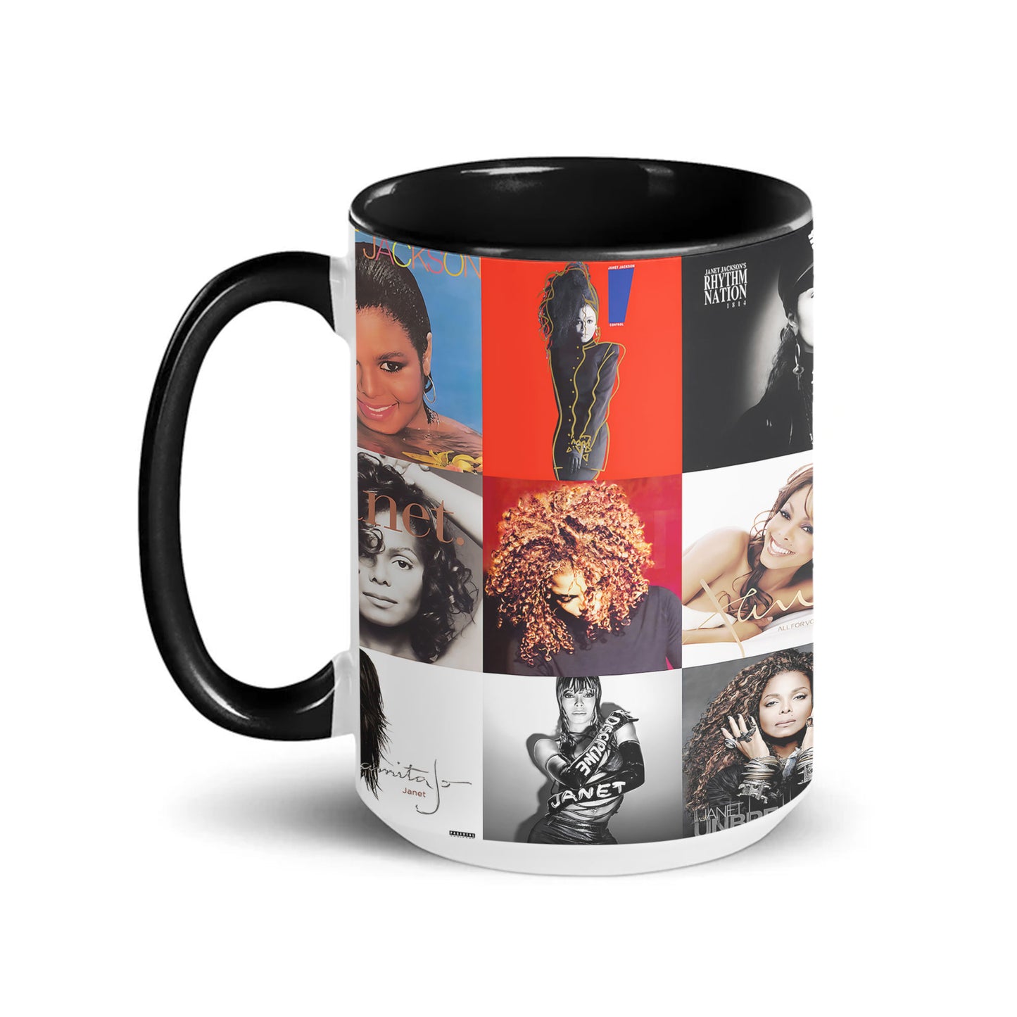 Janet Jackson Accent Mug – Iconic Album Cover Collage Gift for Pop & R&B Fans