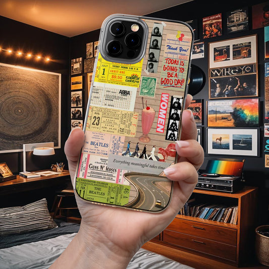 Retro Concert Ticket Collage Phone Case – Vintage Music Vibes