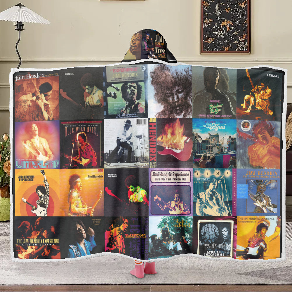 Jimi Hendrix Albums Wearable Hooded Blanket – Vintage Rock & Roll Tribute