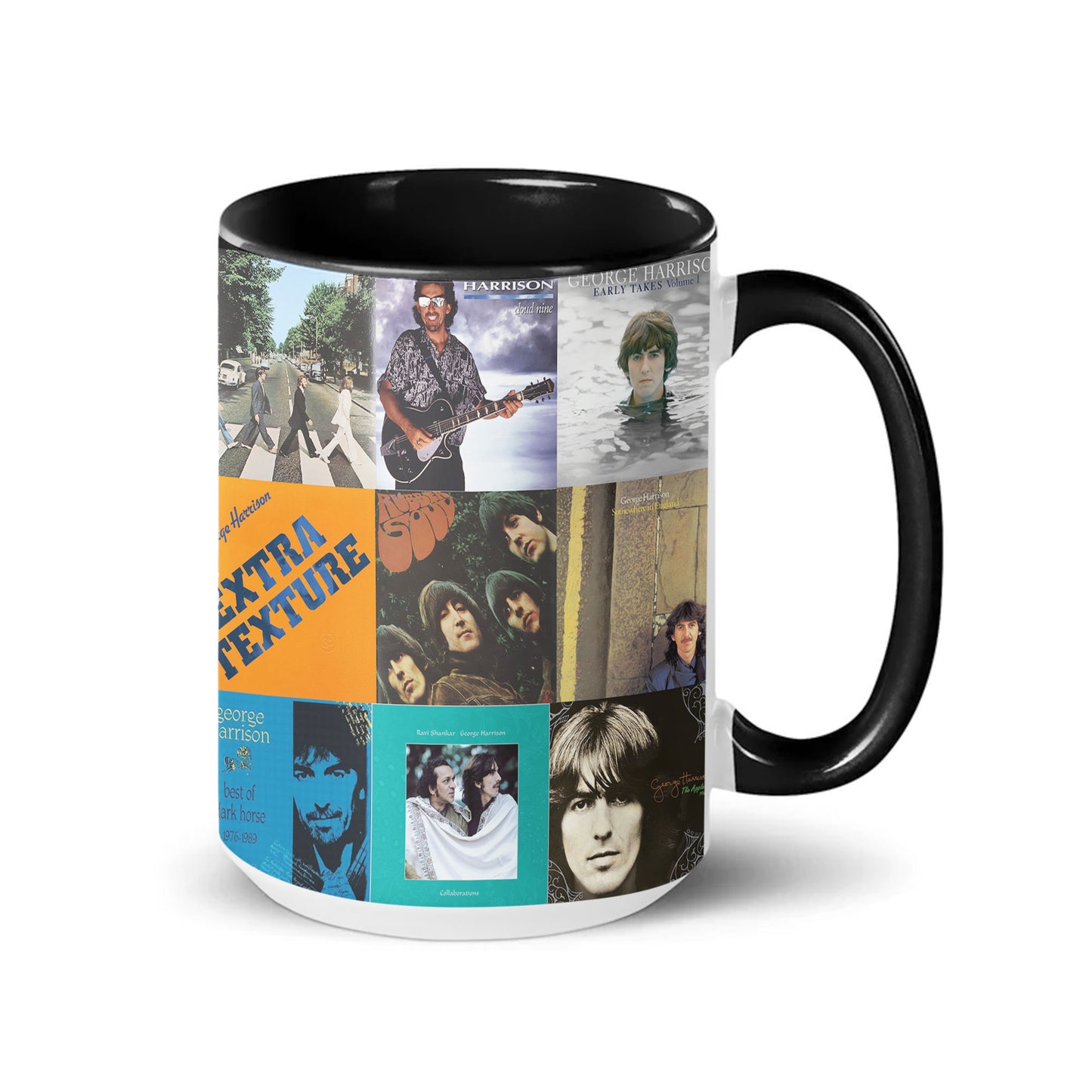 George Harrison Accent Mug – Classic Album Cover Collage Gift for Beatles & Solo Fans