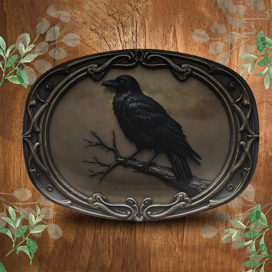 Vintage Gothic Raven Decorative Ceramic Plate – Dark Elegance Wall Art