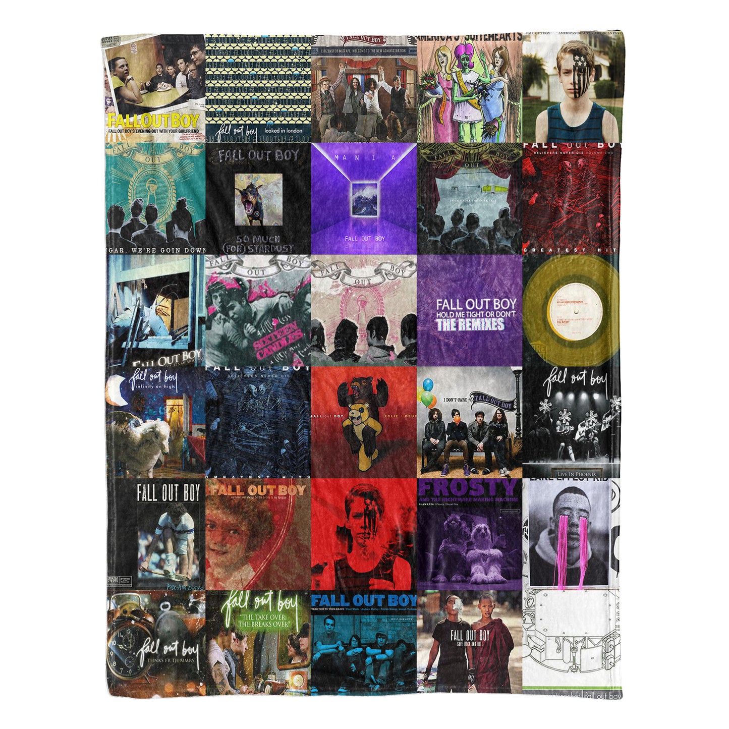 Fall Out Boy Sherpa Blanket – Iconic Album Cover Collage Cozy Throw for Pop-Punk Fans