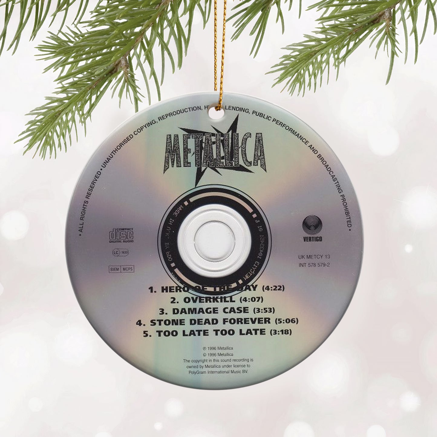Metallica CD Design Ceramic Ornament – Rock Music Christmas Tree Decoration
