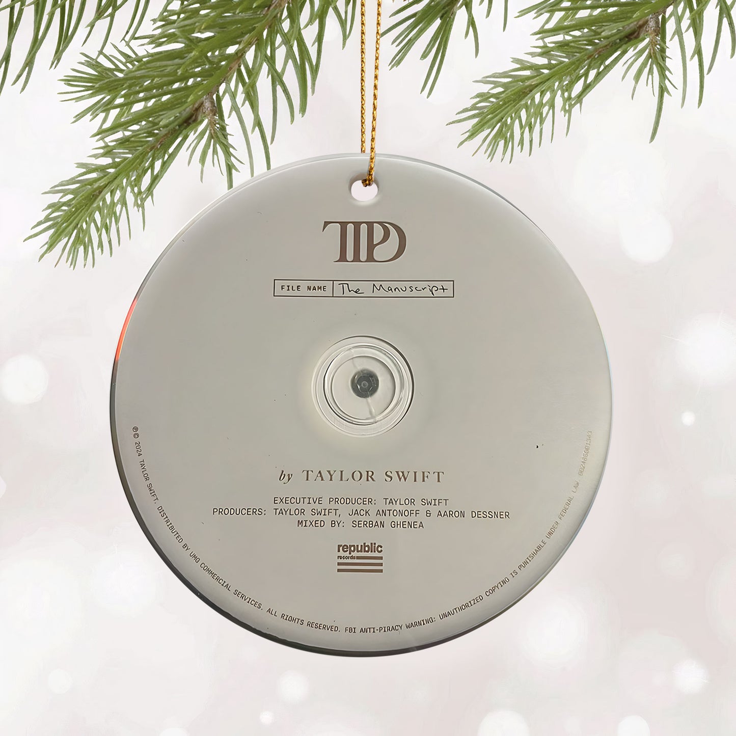 Taylor Swift CD - Ceramic Ornament – Holiday Music Keepsake Decoration