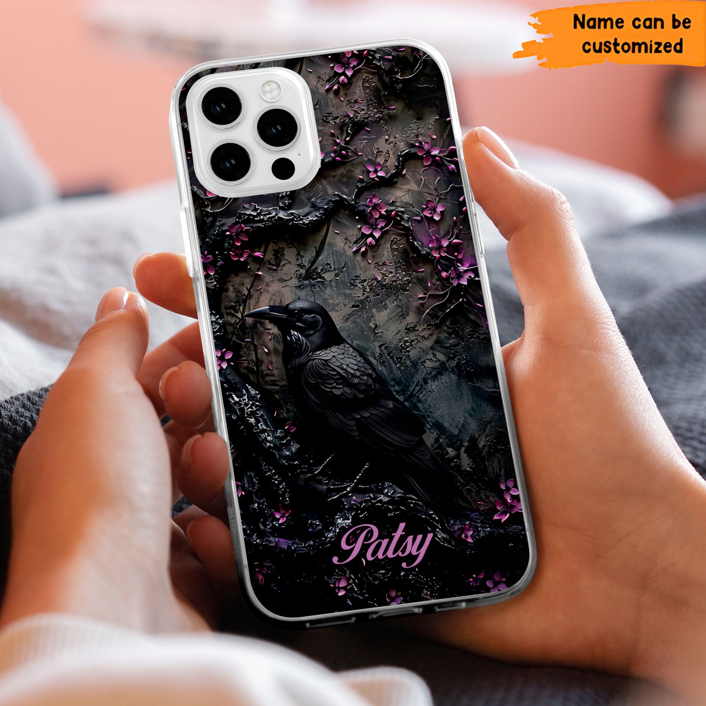 Dark Raven & Gothic Blossom - Personalized Clear Phone
