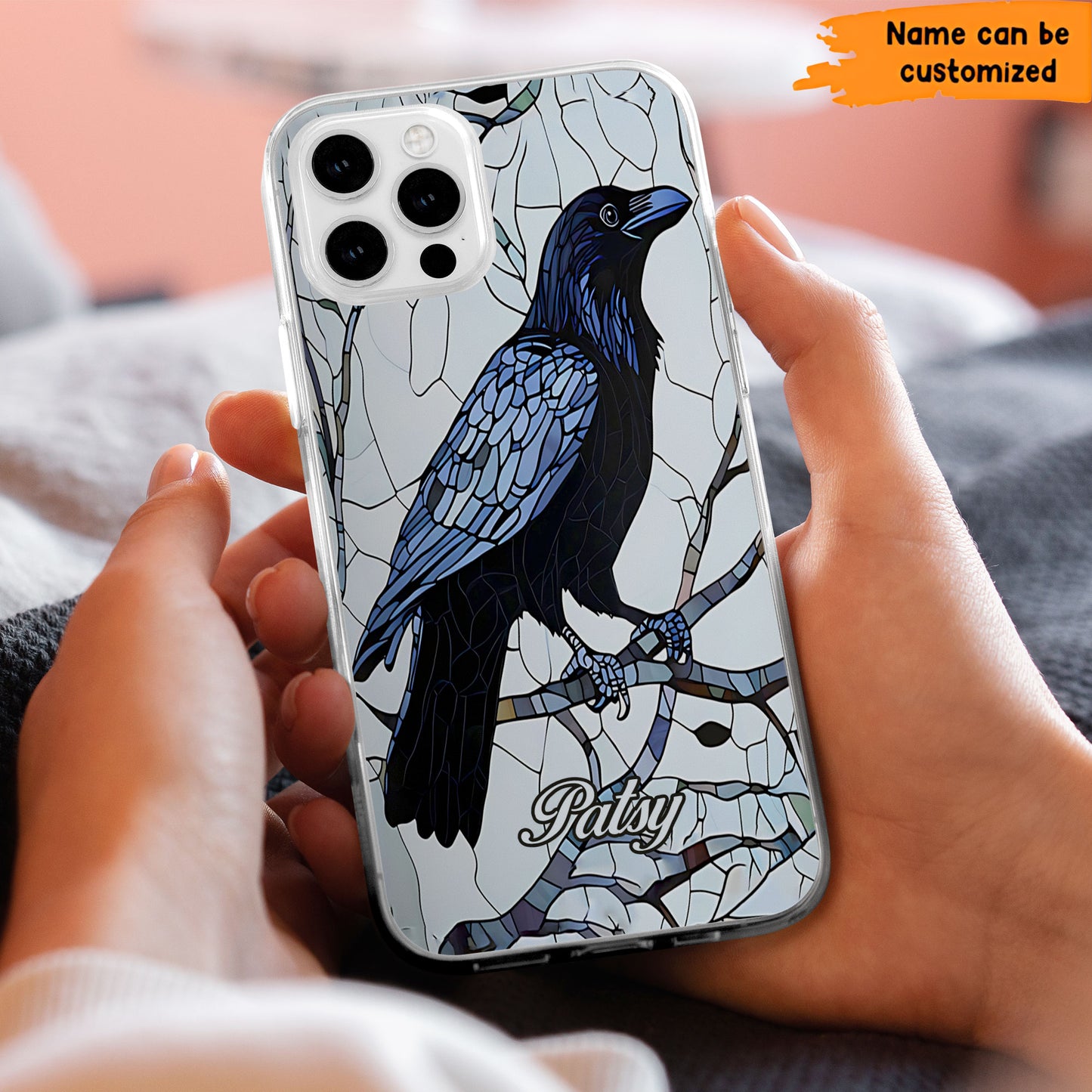 Raven Stained Glass - Personalized Clear Phone Case