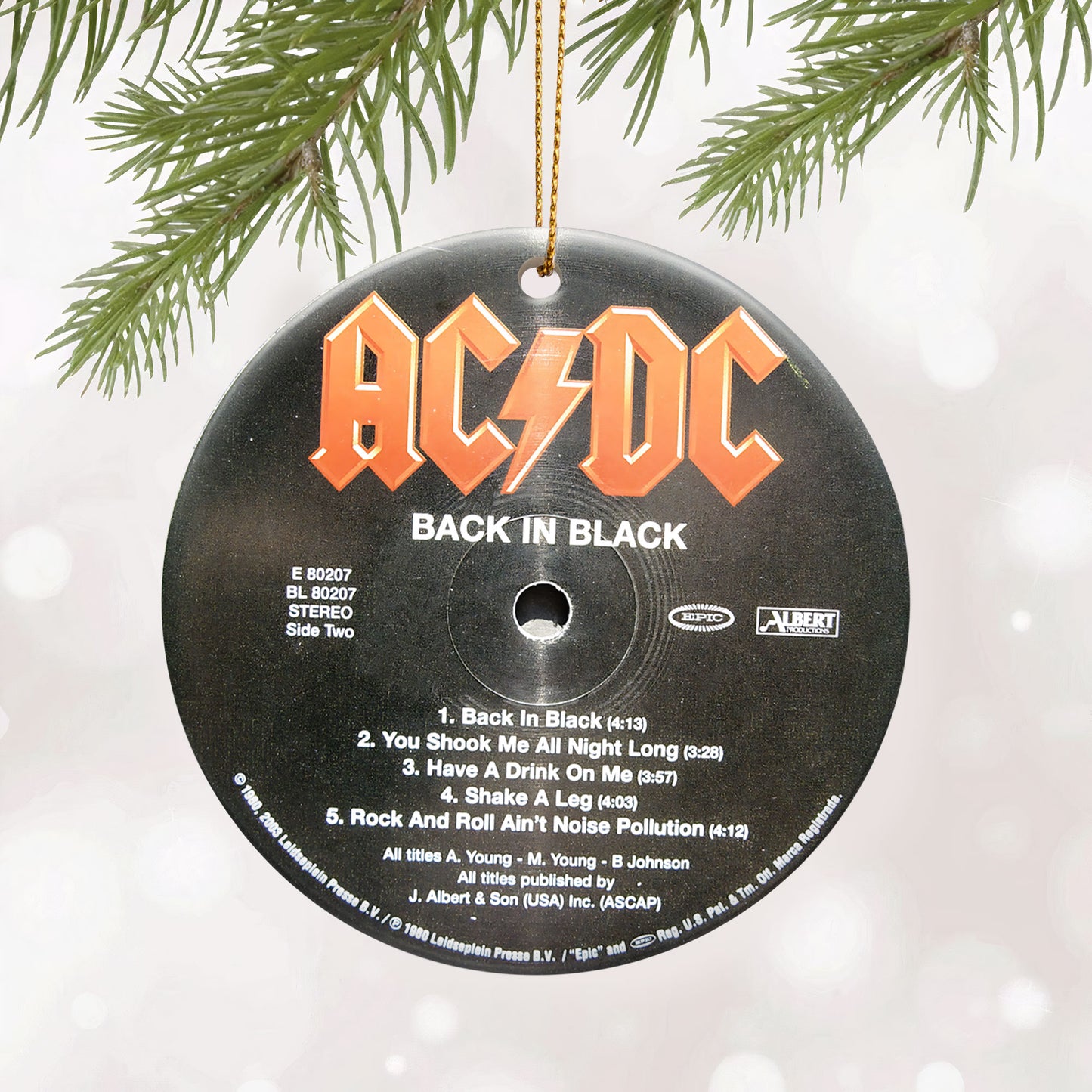 Back In Black Hard Rock Ceramic Ornament – Classic Album Cover Holiday Decoration
