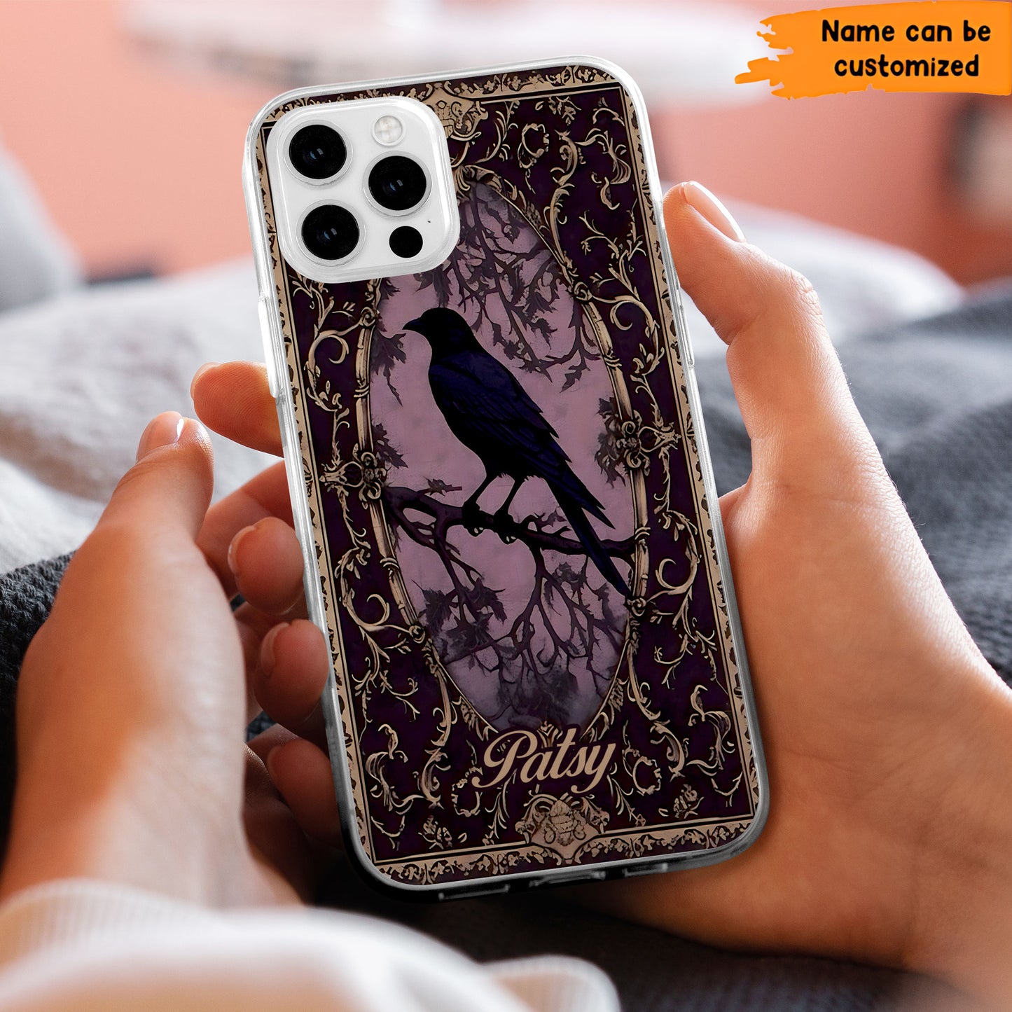 Gothic Raven Phone Case – Dark Vintage Crow Cover Personalized Clear Phone