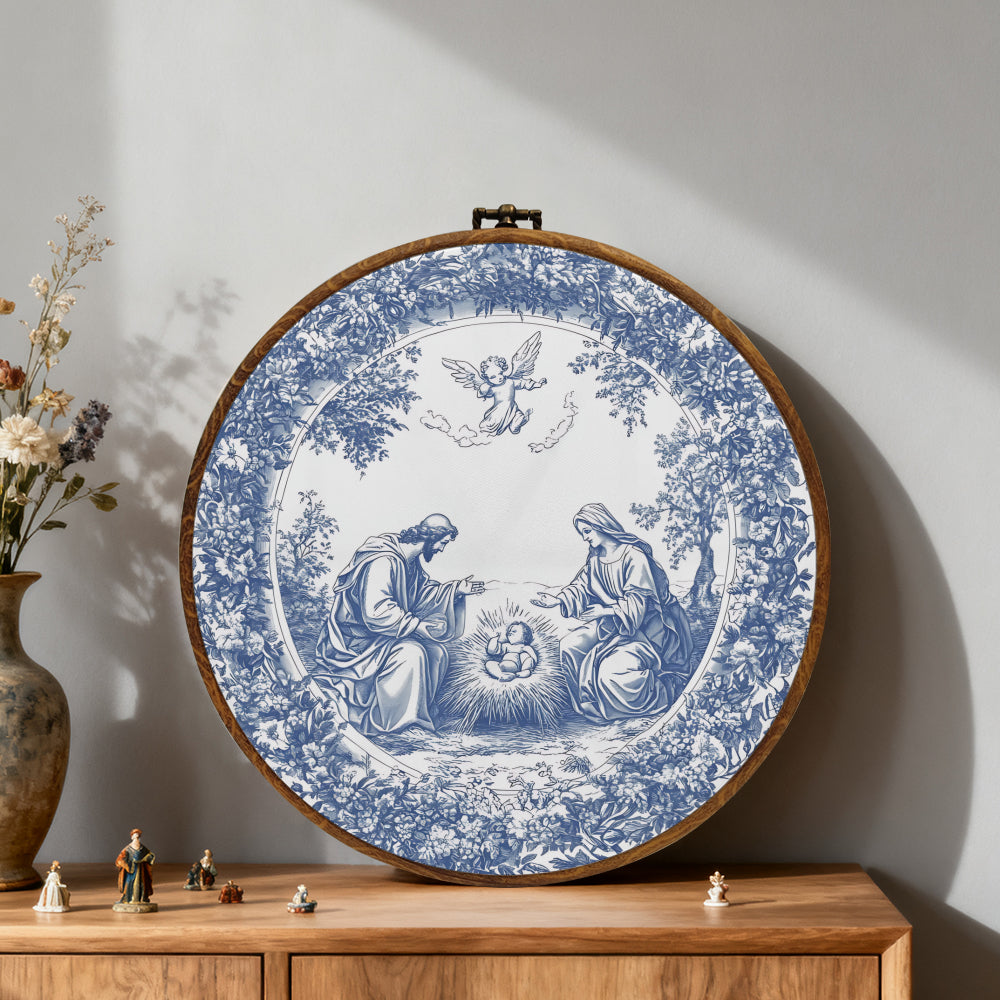 Nativity Scene Framed Round Wall Art – Holy Family Wall Décor