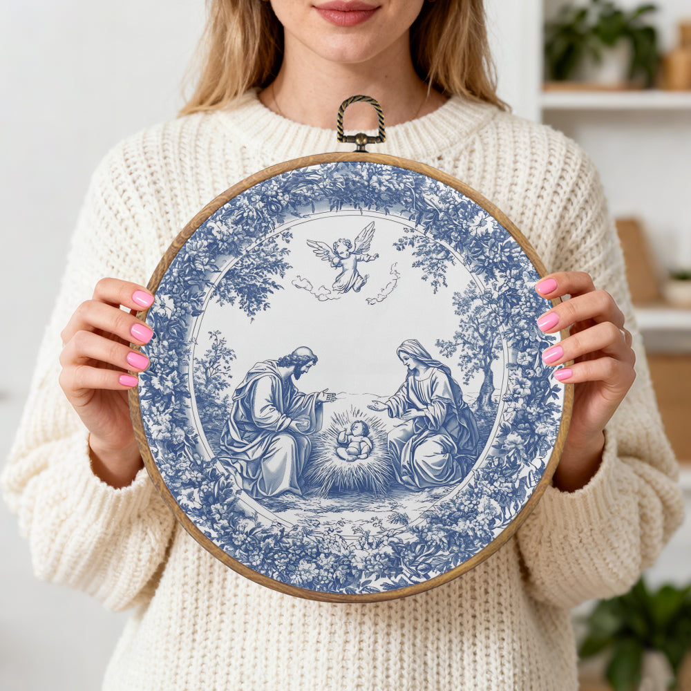 Nativity Scene Framed Round Wall Art – Holy Family Wall Décor