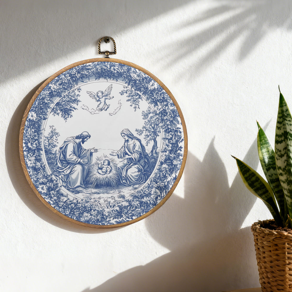 Nativity Scene Framed Round Wall Art – Holy Family Wall Décor