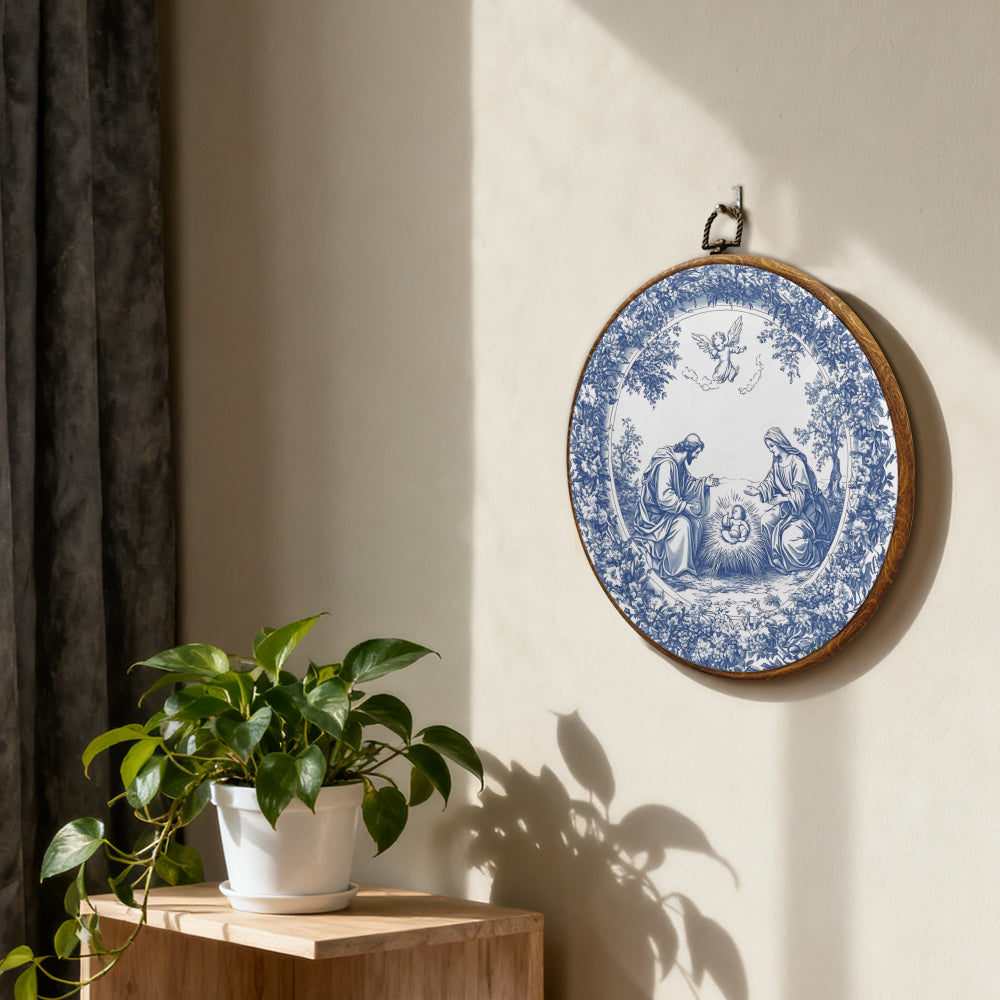 Nativity Scene Framed Round Wall Art – Holy Family Wall Décor