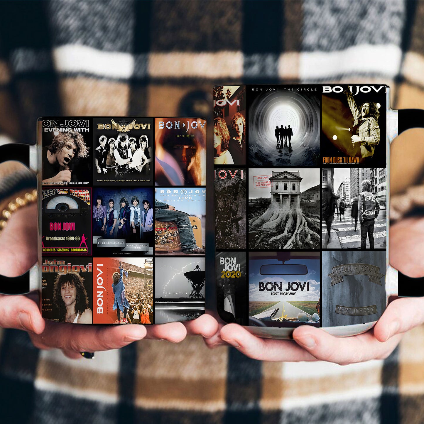 Bon Jovi Accent Mug – Rock Classics Album Cover Collage Gift