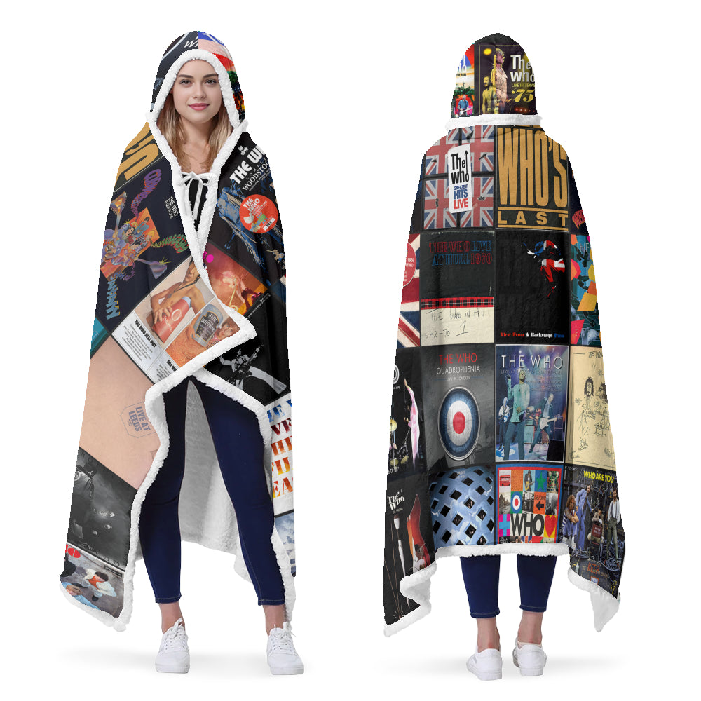 The Who Rock Band Album Covers Wearable Hooded Blanket - Classic British Rock Music Gift for Fans