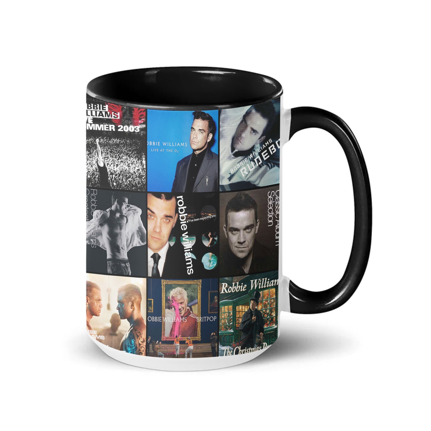 Robbie Williams Accent Mug – Pop Icon Album Cover Collage Gift