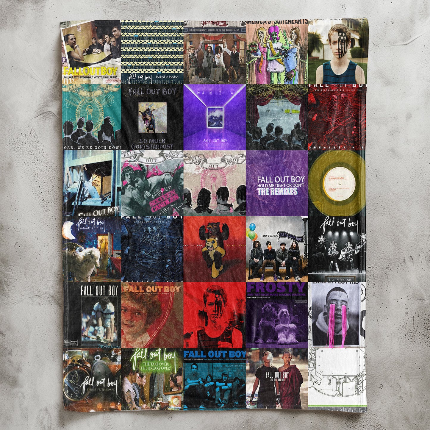 Fall Out Boy Sherpa Blanket – Iconic Album Cover Collage Cozy Throw for Pop-Punk Fans