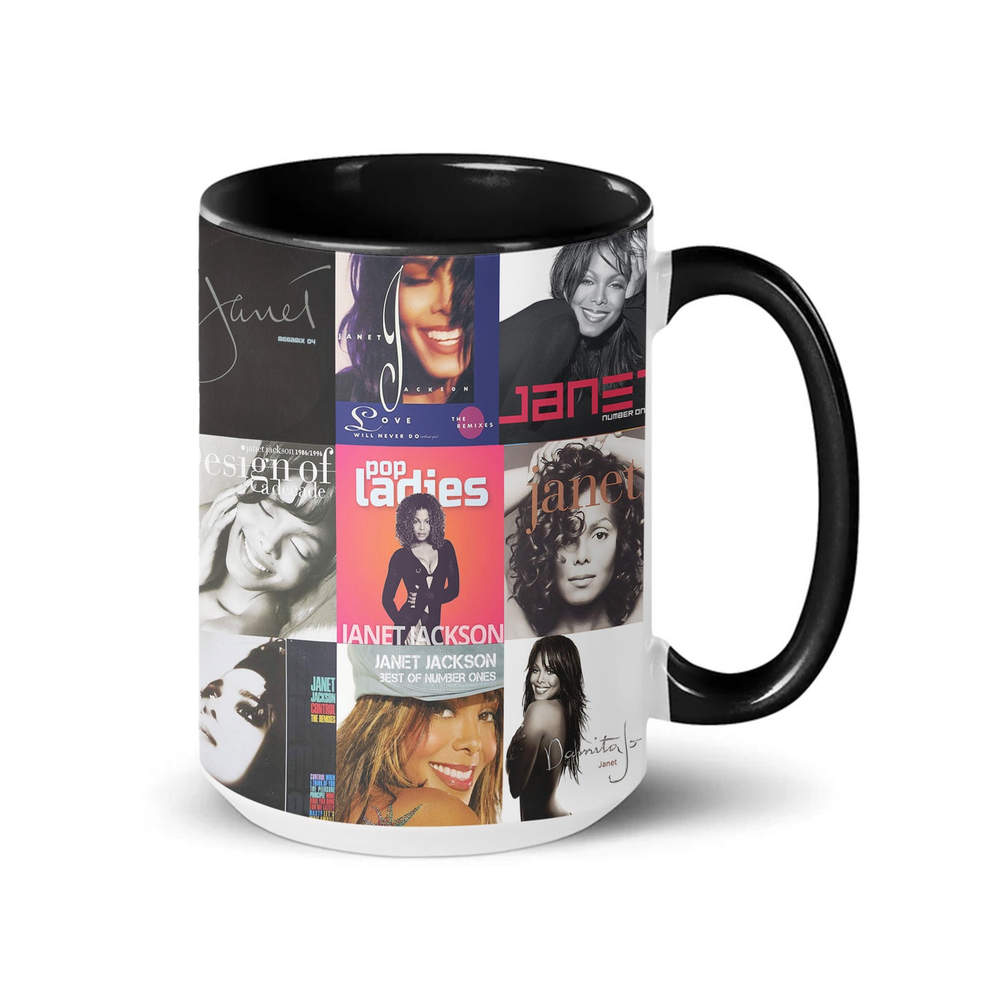 Janet Jackson Accent Mug – Iconic Album Cover Collage Gift for Pop & R&B Fans