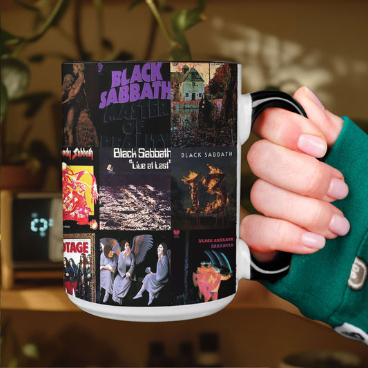 Black Sabbath Accent Mug – Classic Album Cover Collage Gift