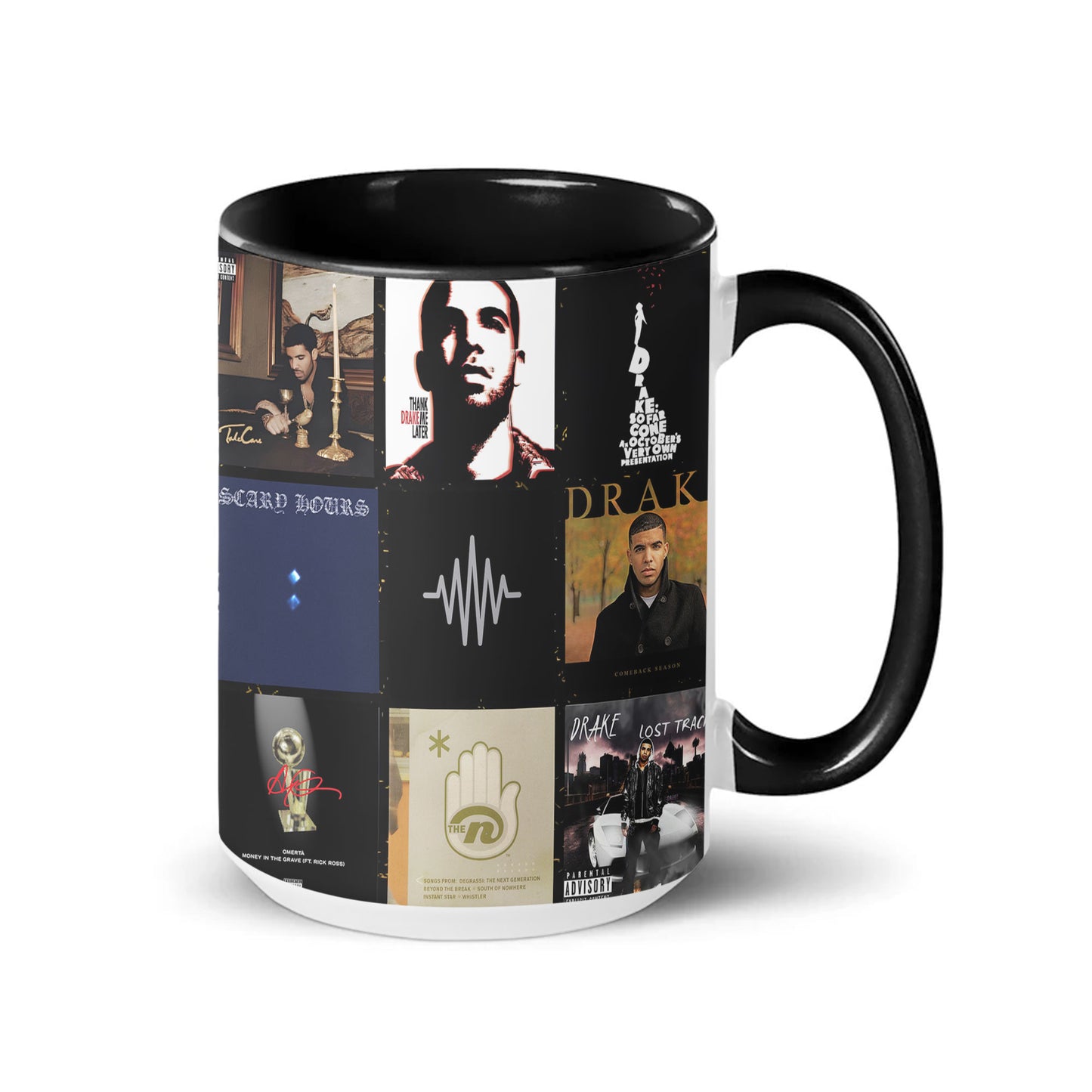 Drake Accent Mug – Iconic Album Cover Collage Gift for Hip-Hop & R&B Fans