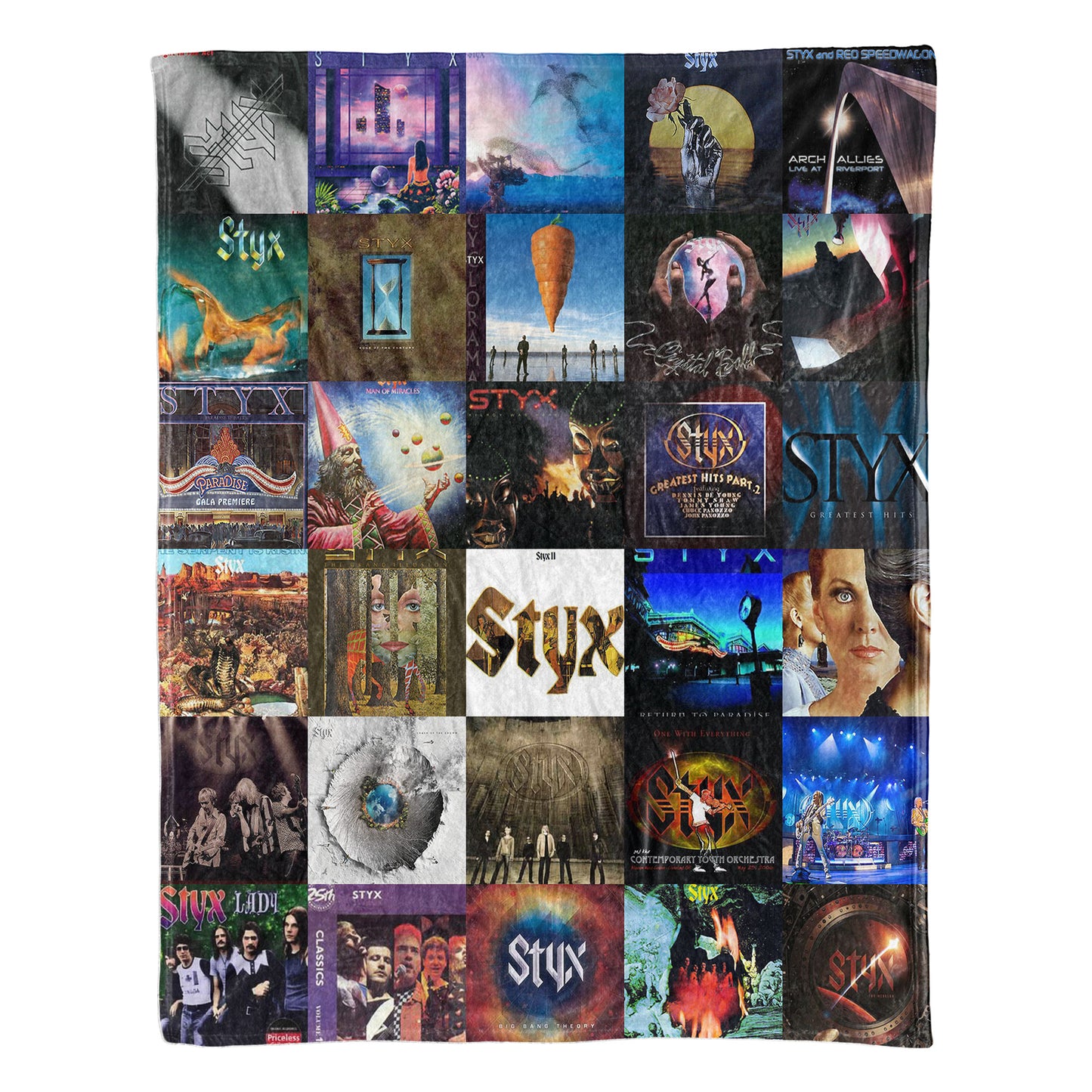 Styx Sherpa Blanket – Iconic Album Cover Collage Cozy Throw for Classic Rock Fans