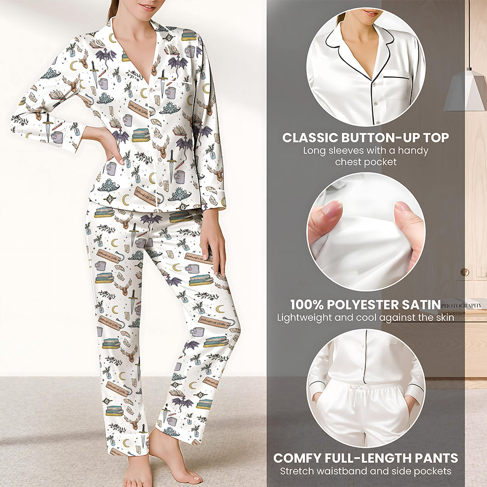 Fantasy Reader Doodle - Satin Pajamas Set