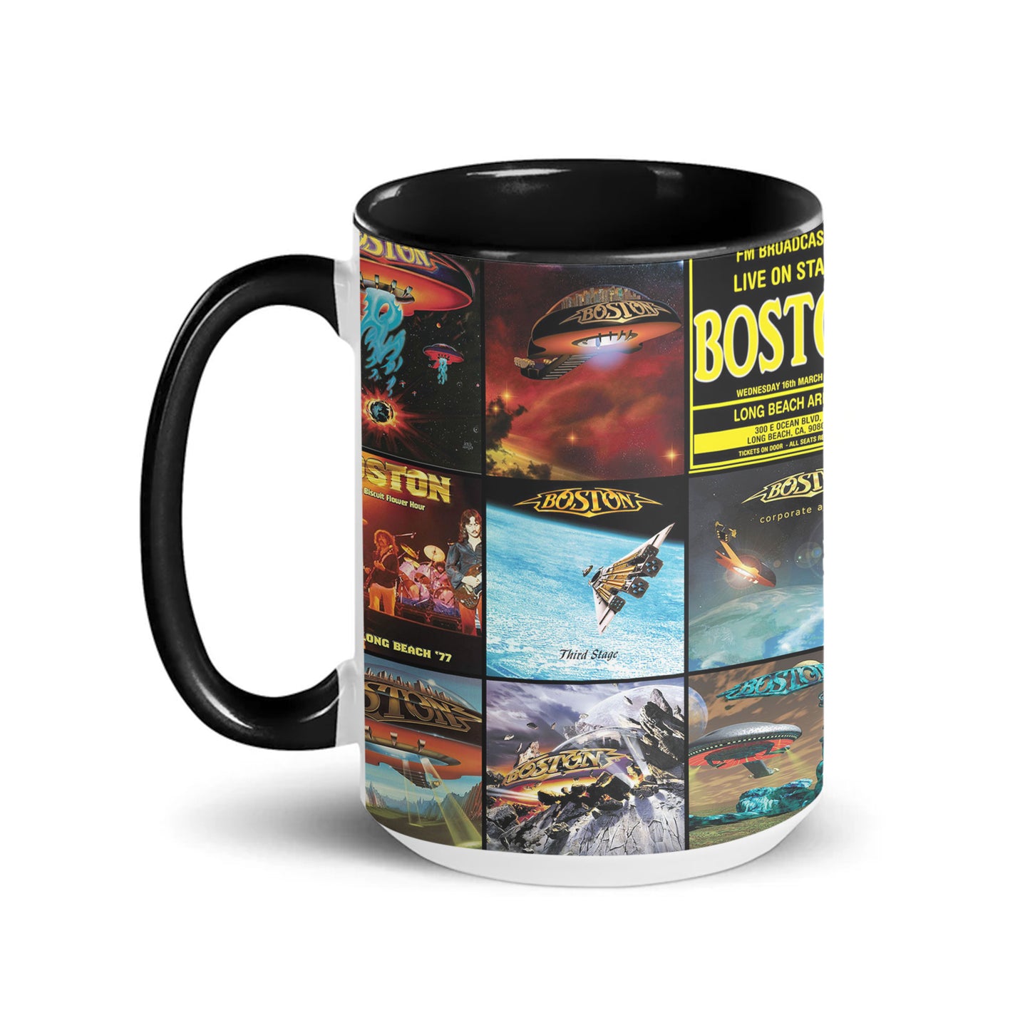 Boston Accent Mug – Classic Album Cover Collage Gift for Rock Fans