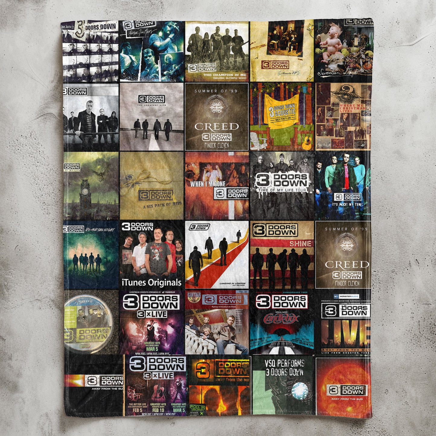 3 Doors Down Sherpa Blanket – Classic Album Cover Collage Cozy Throw Gift for Rock Fans
