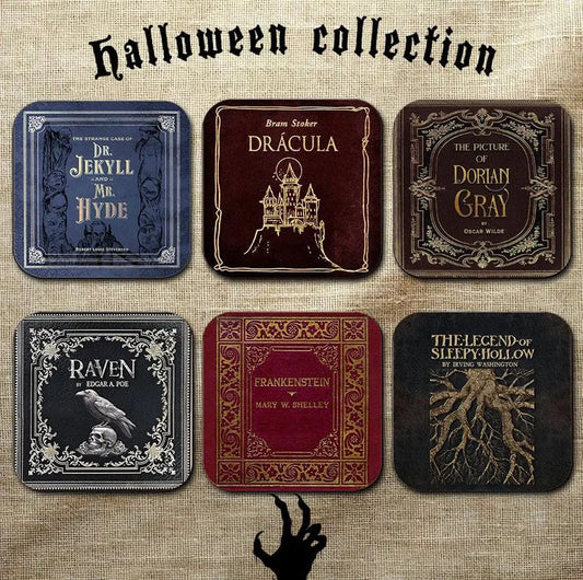 Halloween Gothic Literature Coaster Collection – Classic Horror Book Covers