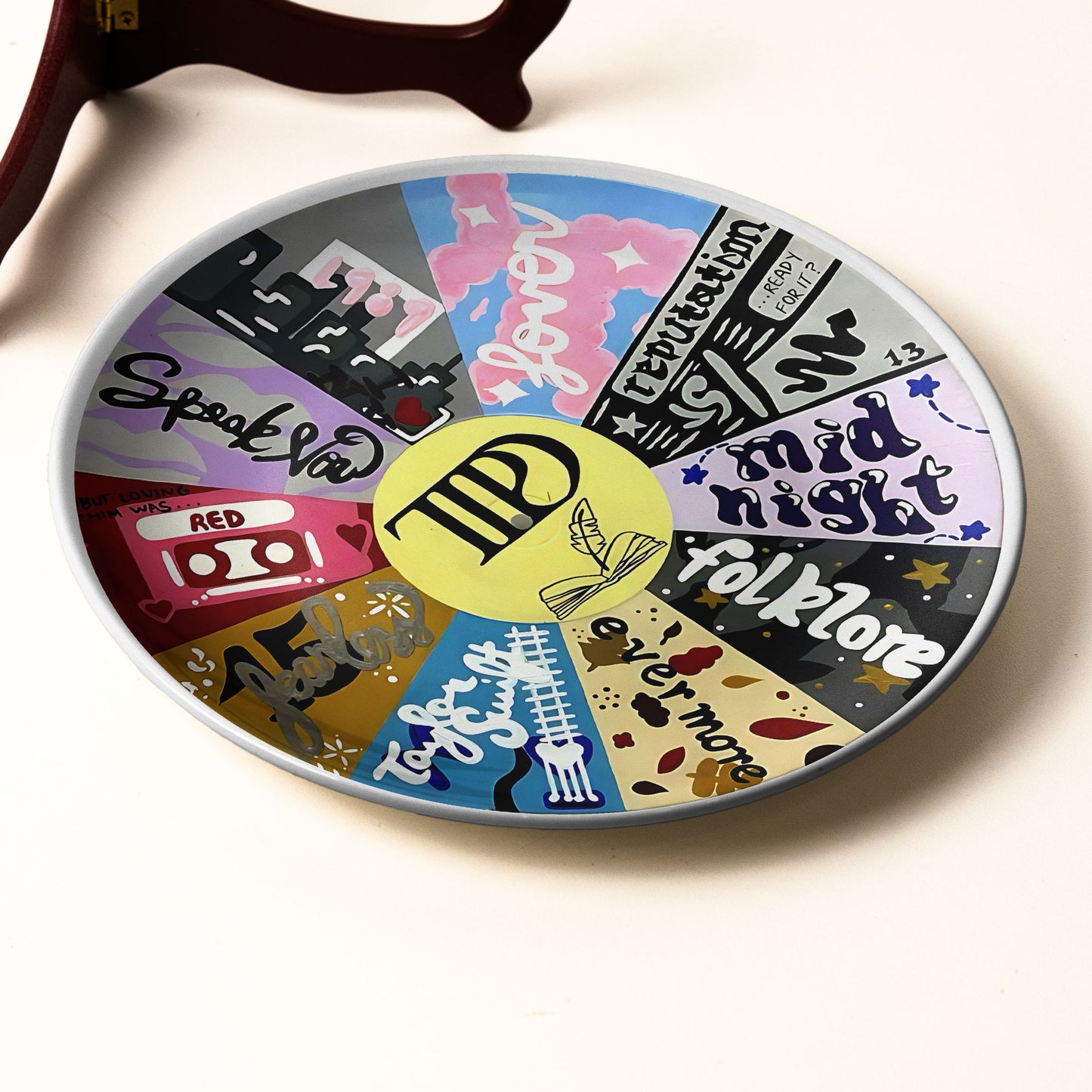 Taylor Swift Album Era Decorative Ceramic Plate – Colorful Collectible Dish Featuring Red, Folklore, Lover, Reputation & More