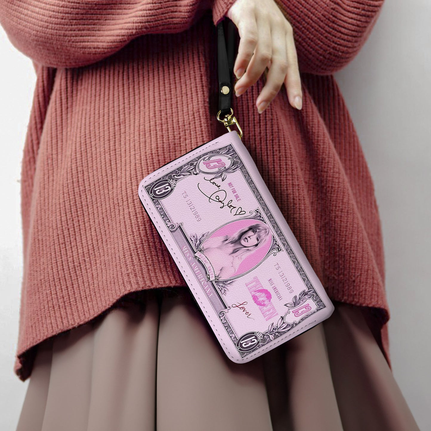 Swiftie Lover Leather Wallet – Pink Money Print Fan Edition