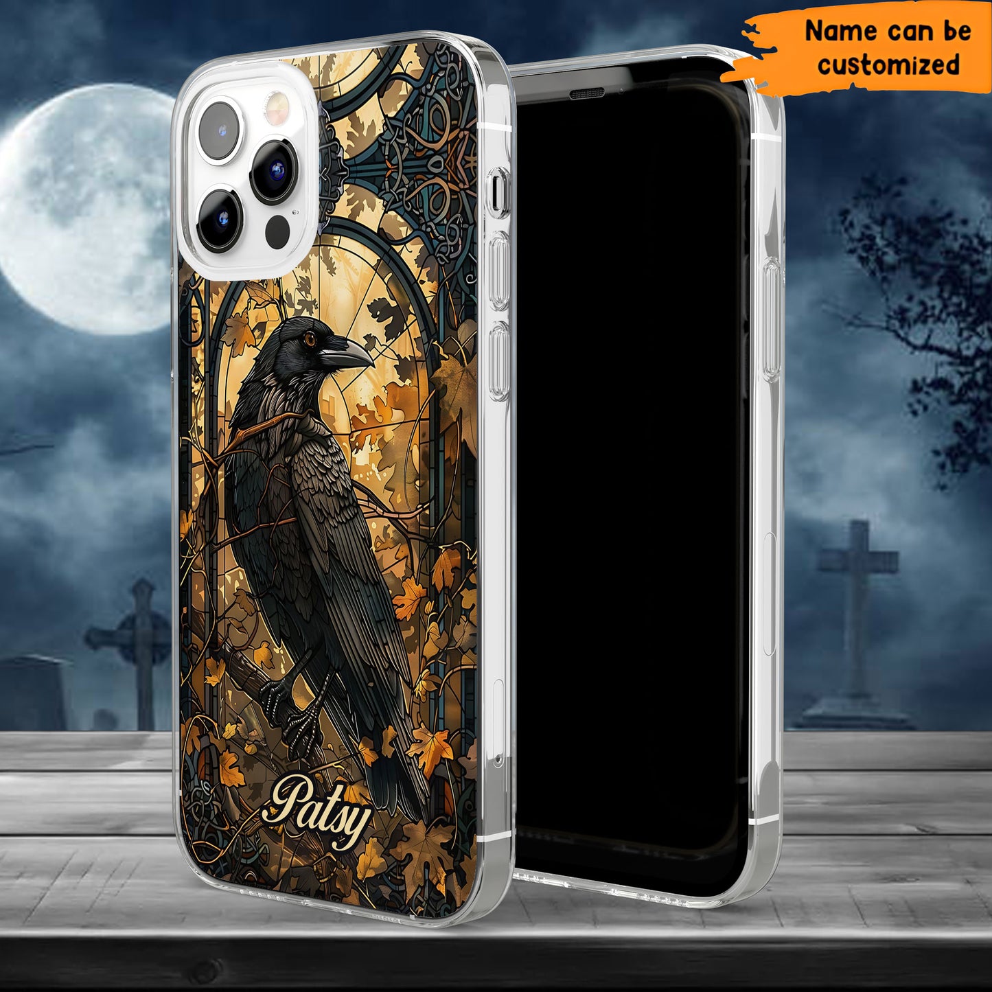 Custom Gothic Raven & Autumn - Personalized Clear Phone